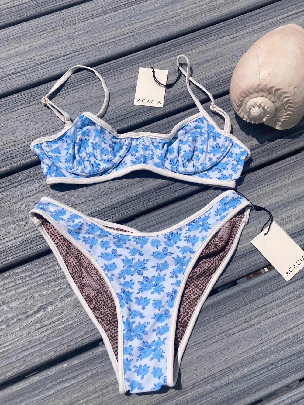 ACACIA Set - Piped Sadie Bikini Top & Parker Bottoms in Petite Rose - M/L